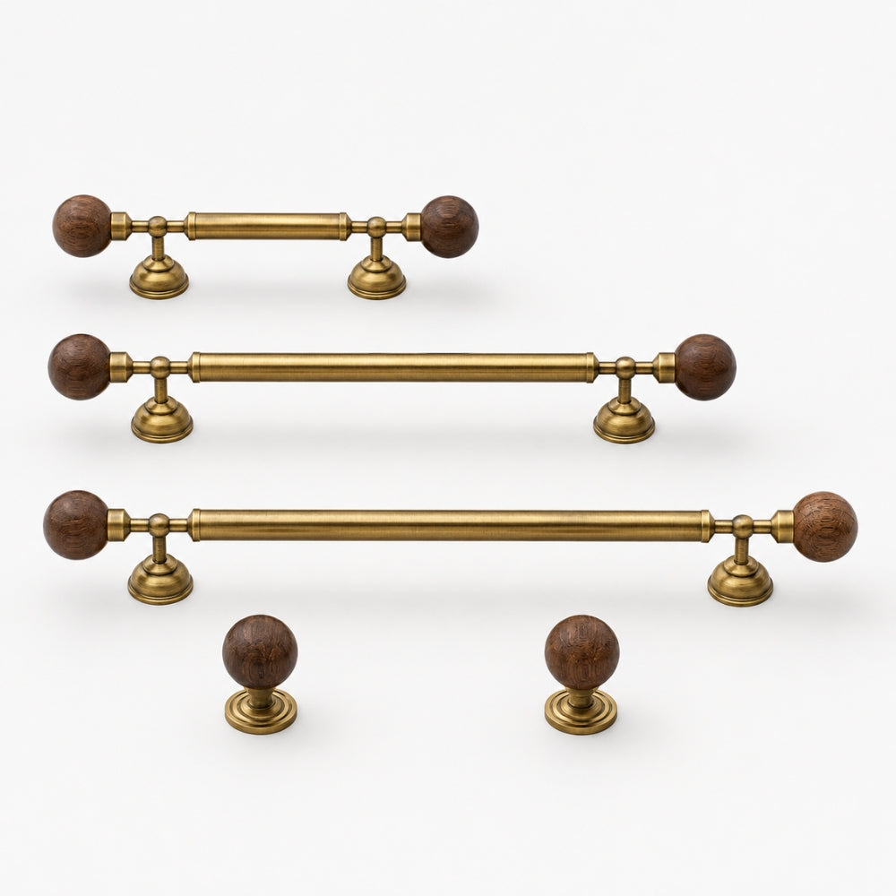 OPAL - Brass and Walnut 9" Knobs and Pulls