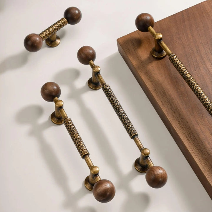 PAX - Antique Brass and Walnut 7.5" Knobs and Pulls