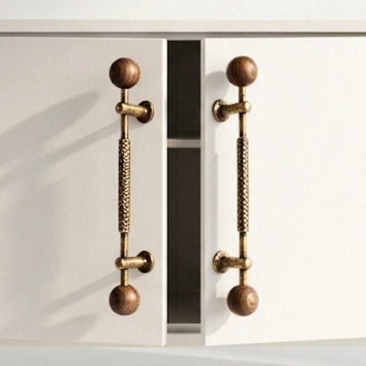 PAX - Antique Brass and Walnut 7.5" Knobs and Pulls