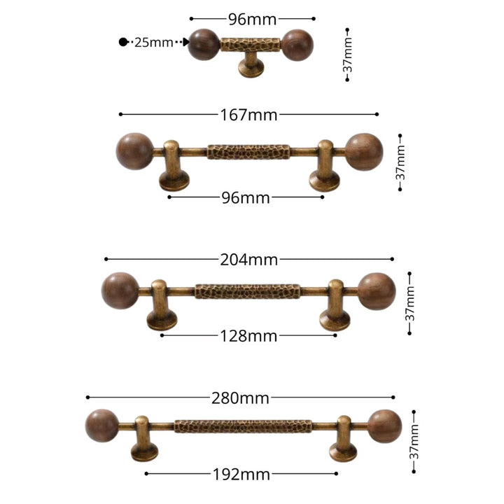 PAX - Antique Brass and Walnut 7.5" Knobs and Pulls