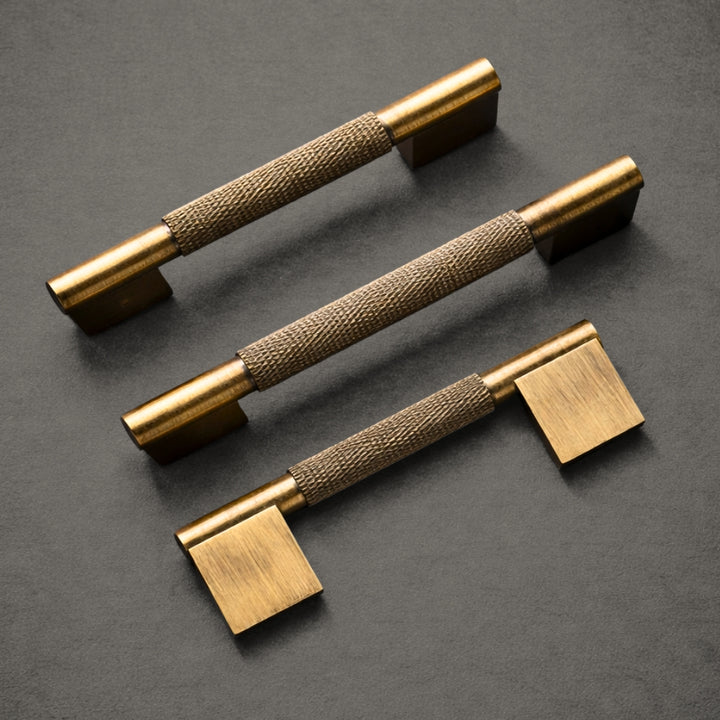 Antique brass 5-inch pull on kitchen island cabinetry