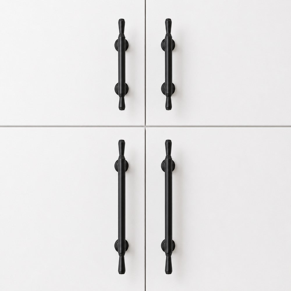ARC matte black 5 inch cabinet bar pull - white shaker kitchen island - ARCHANDLES