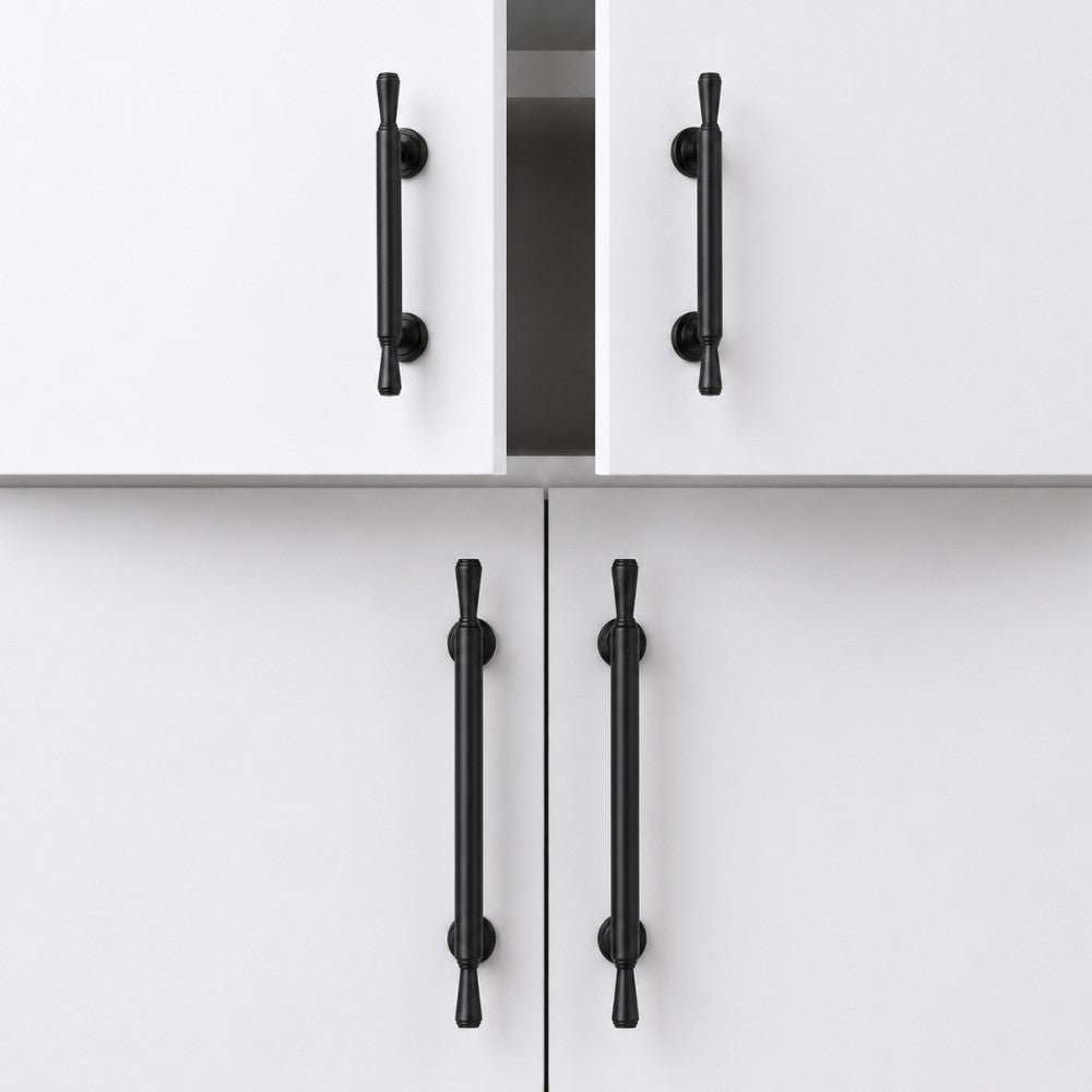 ARC matte black 5 inch cabinet bar pull - white shaker kitchen island - ARCHANDLES