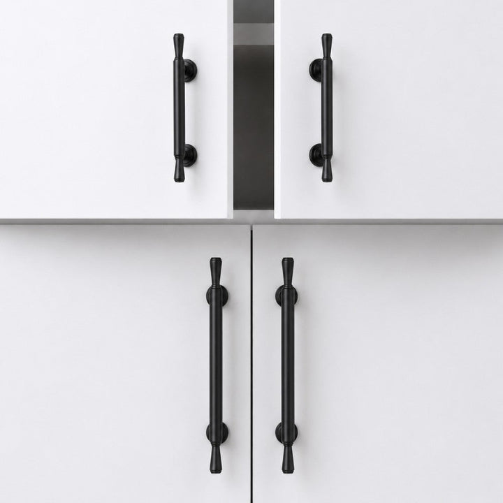 ARC matte black 5 inch cabinet bar pull - white shaker kitchen island - ARCHANDLES