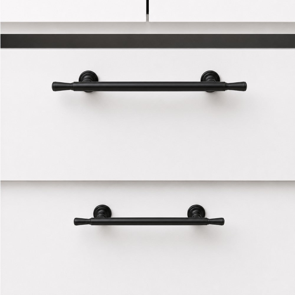 ARC matte black 5 inch cabinet bar pull - white shaker kitchen island - ARCHANDLES