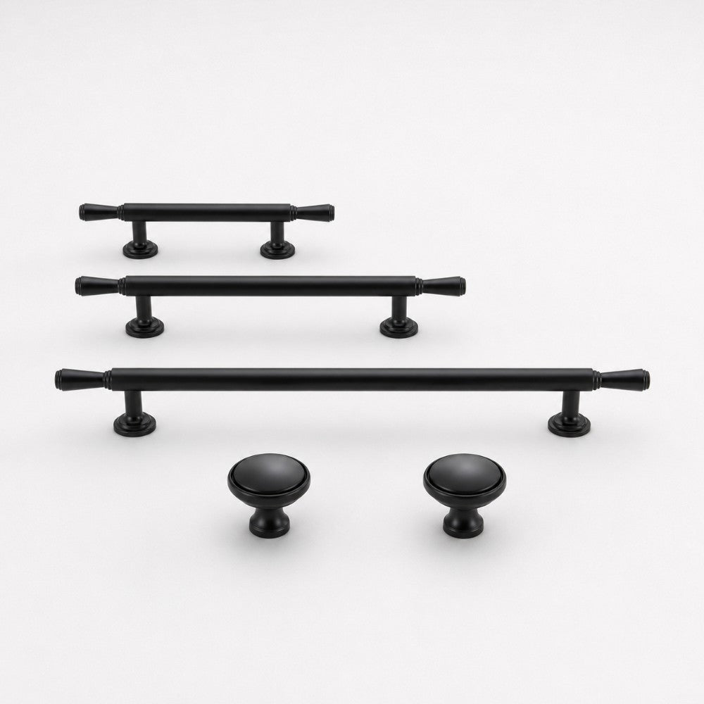 ARC matte black 5 inch cabinet bar pull - white shaker kitchen island - ARCHANDLES