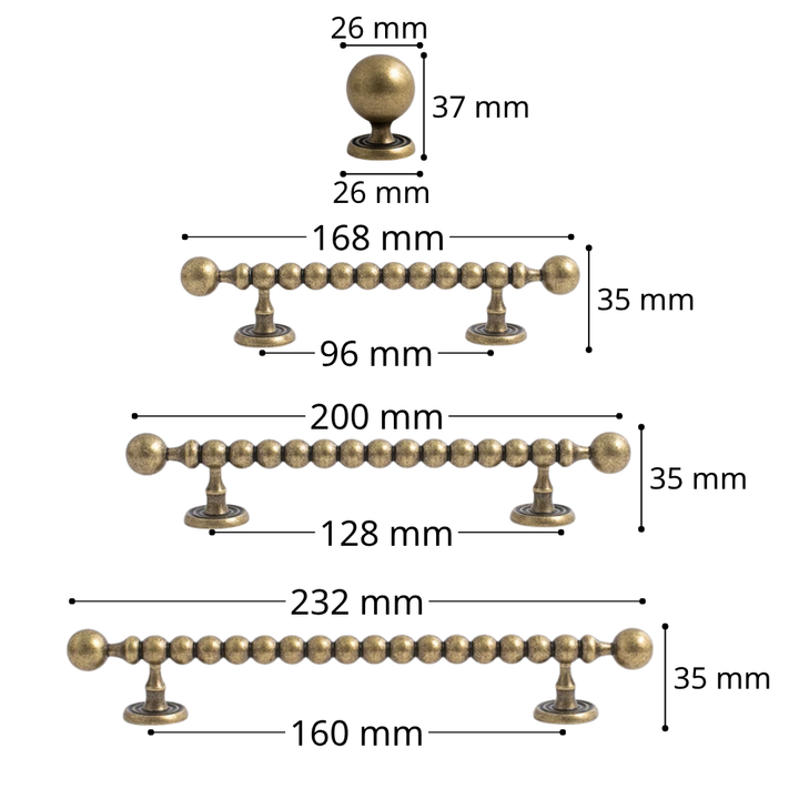 Dimension diagram for brushed brass 3.75-inch cabinet pull, center-to-center spacing
