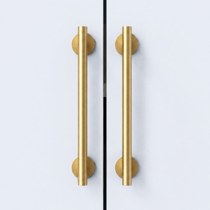 CORE brushed brass 6.25 inch cabinet bar pull - navy blue kitchen island - ARCHANDLES