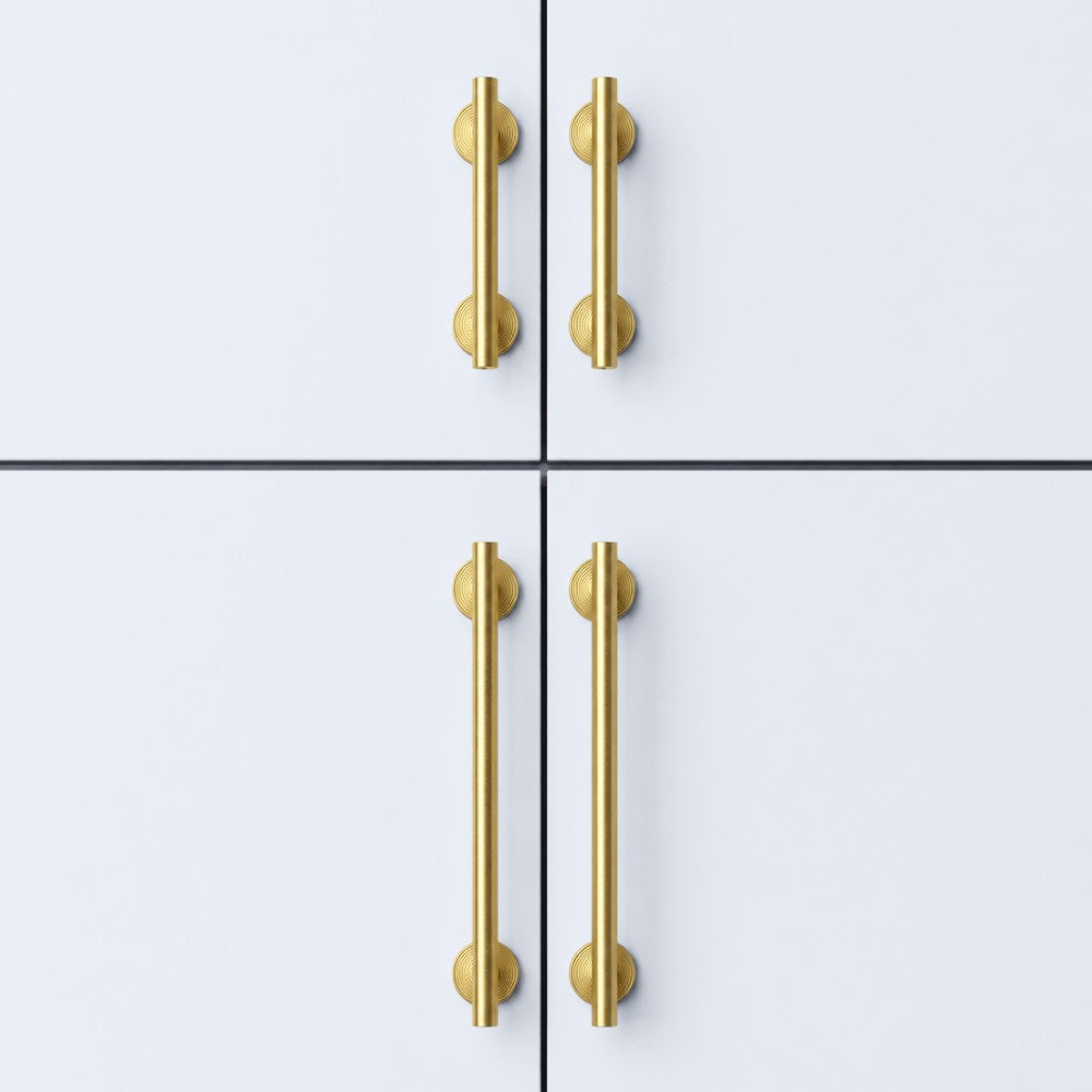 CORE brushed brass 6.25 inch cabinet bar pull - navy blue kitchen island - ARCHANDLES
