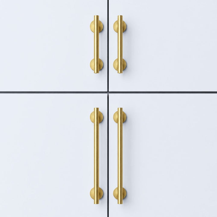 CORE brushed brass 6.25 inch cabinet bar pull - navy blue kitchen island - ARCHANDLES