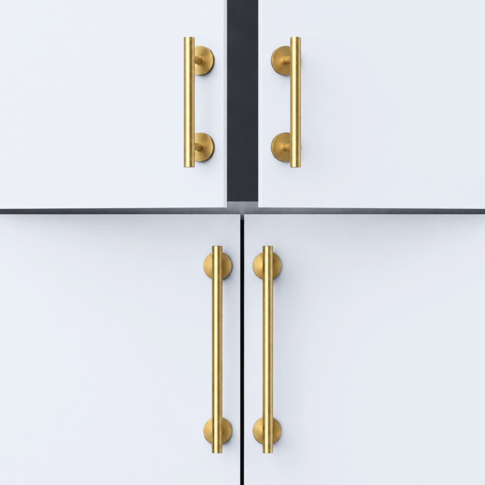 CORE brushed brass 6.25 inch cabinet bar pull - navy blue kitchen island - ARCHANDLES