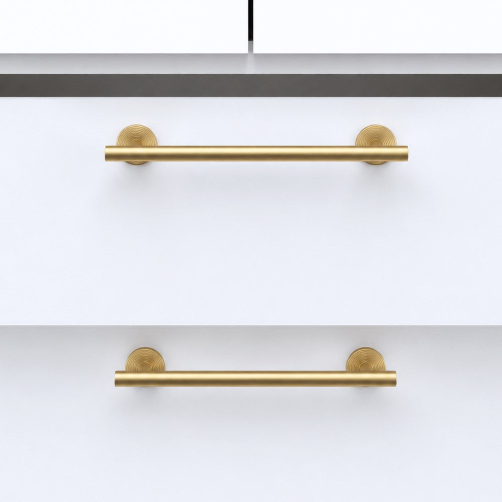 CORE brushed brass 6.25 inch cabinet bar pull - navy blue kitchen island - ARCHANDLES