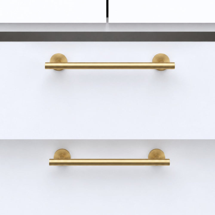 CORE brushed brass 6.25 inch cabinet bar pull - navy blue kitchen island - ARCHANDLES