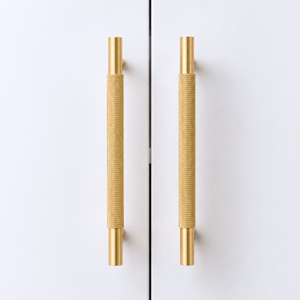 FRAME brushed brass 7.5 inch cabinet bar pull - navy blue kitchen island - ARCHANDLES