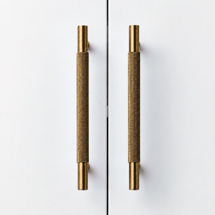 FRAME brushed brass 7.5 inch cabinet bar pull - navy blue kitchen island - ARCHANDLES