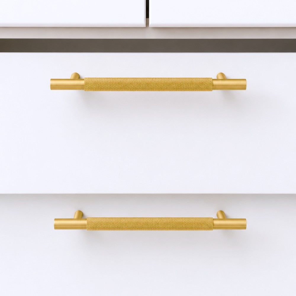 FRAME brushed brass 7.5 inch cabinet bar pull - navy blue kitchen island - ARCHANDLES