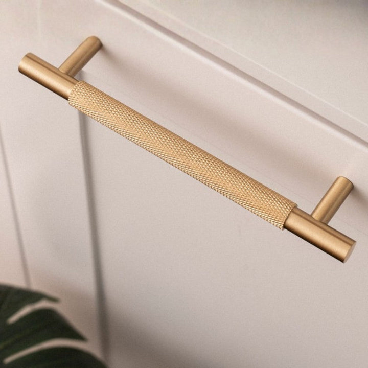 FRAME brushed brass 7.5 inch cabinet bar pull - navy blue kitchen island - ARCHANDLES