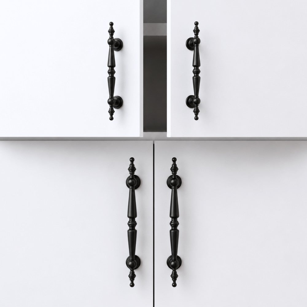 PLANE matte black 6.25 inch cabinet bar pull - white shaker kitchen island - ARCHANDLES