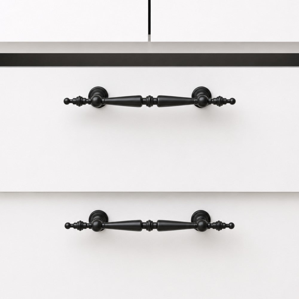 PLANE matte black 6.25 inch cabinet bar pull - white shaker kitchen island - ARCHANDLES
