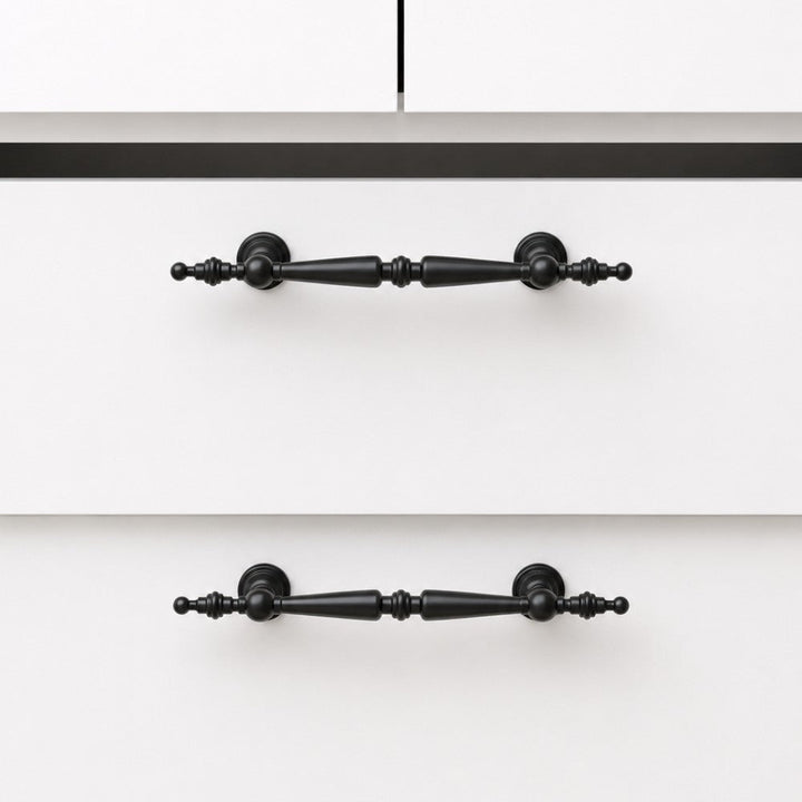 PLANE matte black 6.25 inch cabinet bar pull - white shaker kitchen island - ARCHANDLES