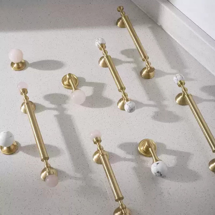 PRIME brushed brass 5 inch cabinet bar pull - navy blue kitchen island - ARCHANDLES
