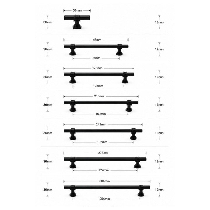 SKYE 10-inch matte black cabinet pulls as cohesive set in modern white Shaker kitchen