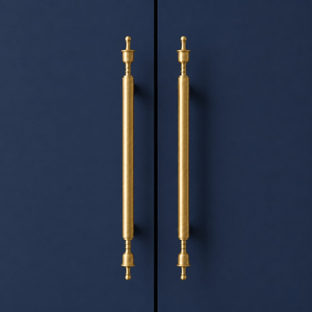 SPAN brushed brass 12.5 inch cabinet bar pull - navy blue kitchen island - ARCHANDLES