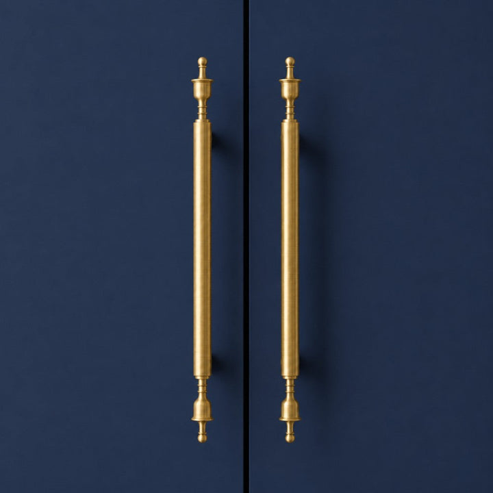 SPAN brushed brass 12.5 inch cabinet bar pull - navy blue kitchen island - ARCHANDLES